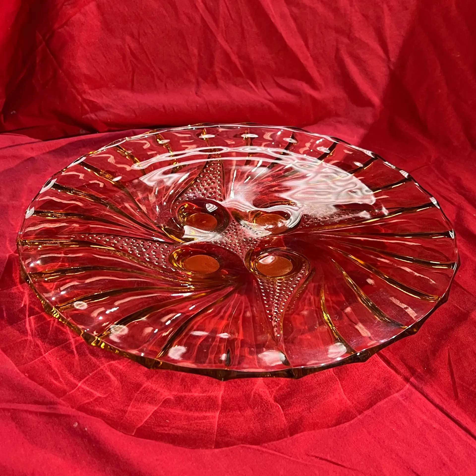 Grande coupe en verre orange – centre de table vintage