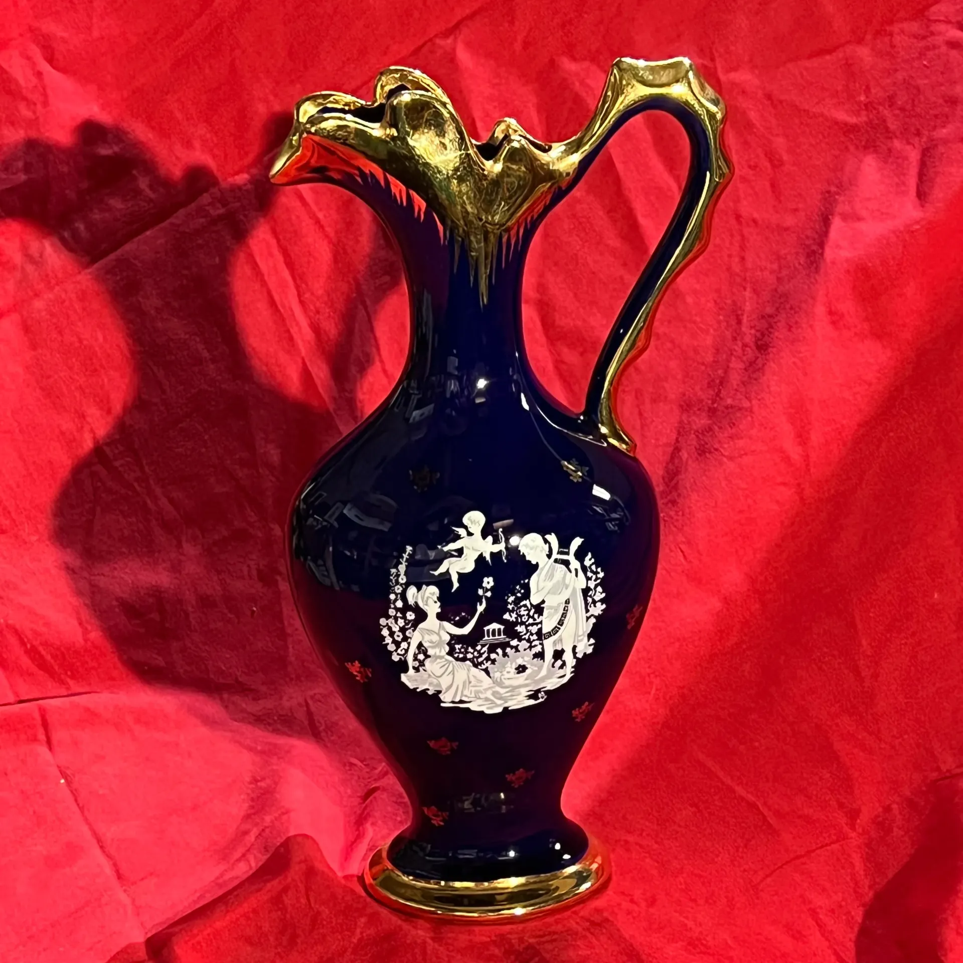 Carafe porcelaine de Limoges bleu et doré