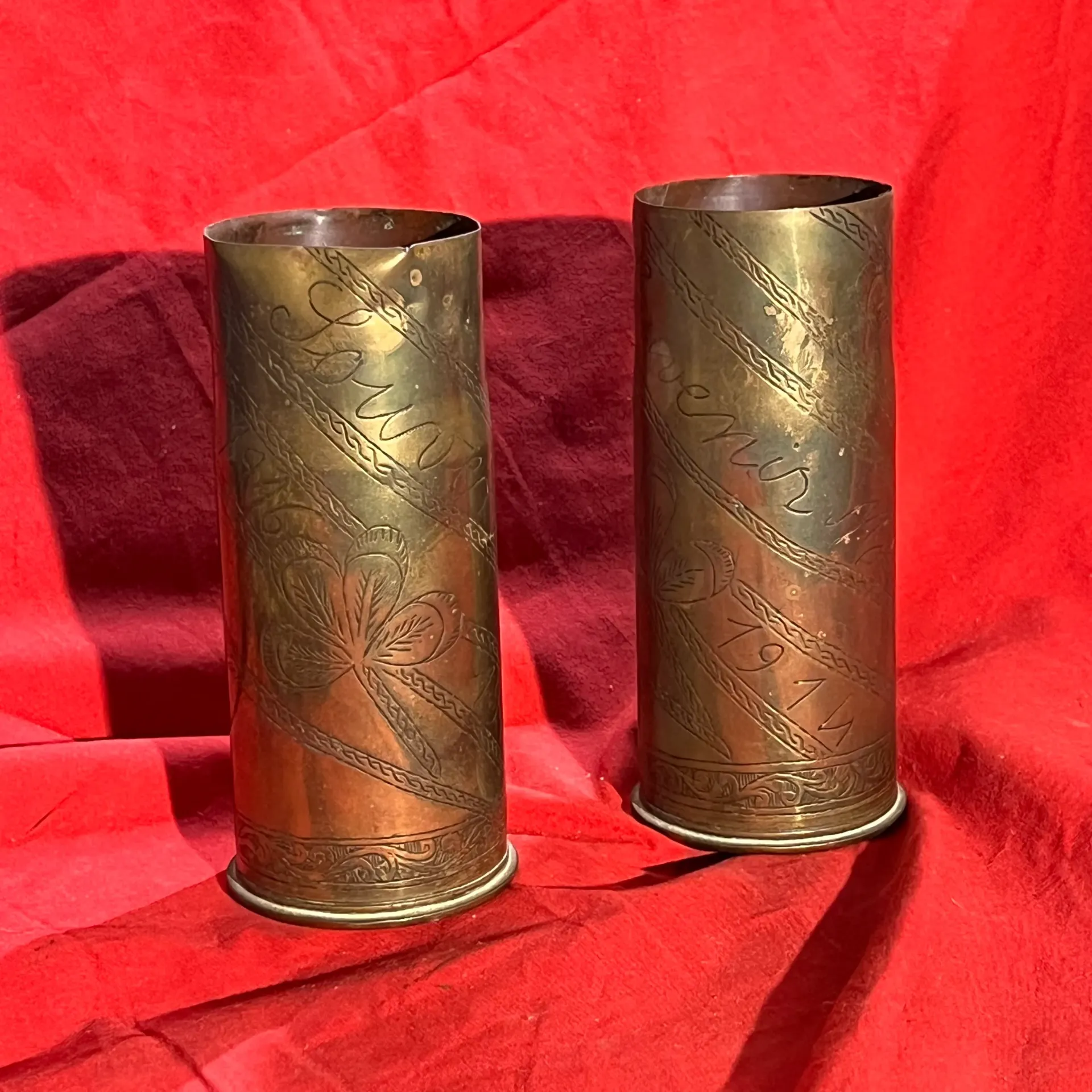 Obus souvenirs de 1914 ciselés main
