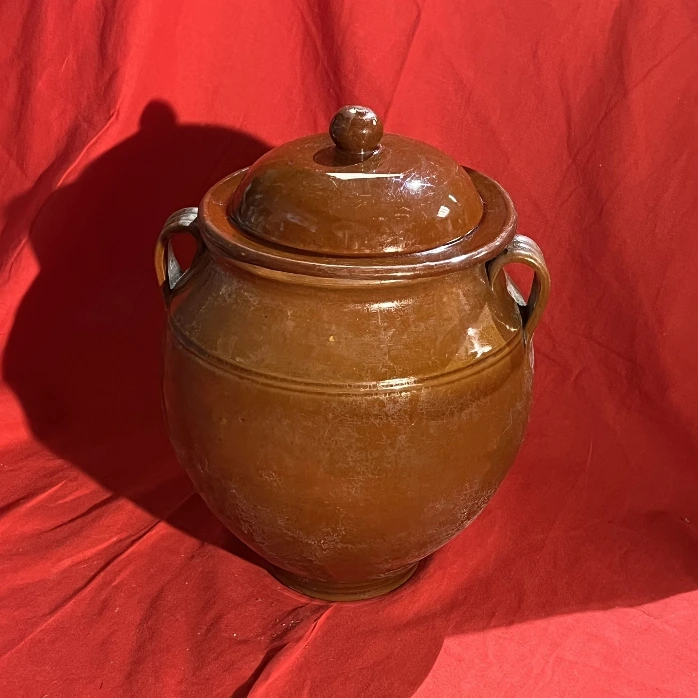 Pot en terre vernissée marron avec couvercle – déco rustique