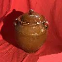 Pot en terre vernissée marron avec couvercle – déco rustique