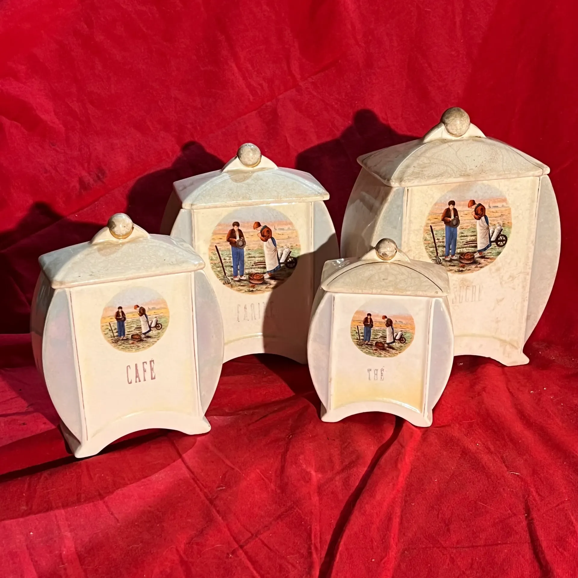 Lot de 4 bocaux cuisine (farine, café, thé, sucre) avec couvercles