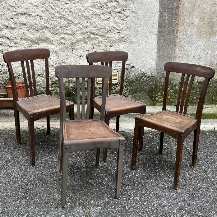 Lot 4 chaises bois vintage style bistrot – patine authentique