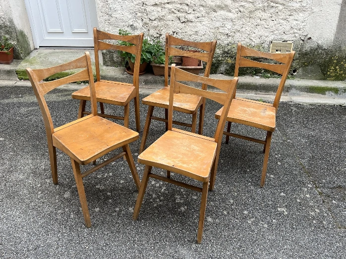 Lot 5 chaises bois vintage – salle à manger / bistrot