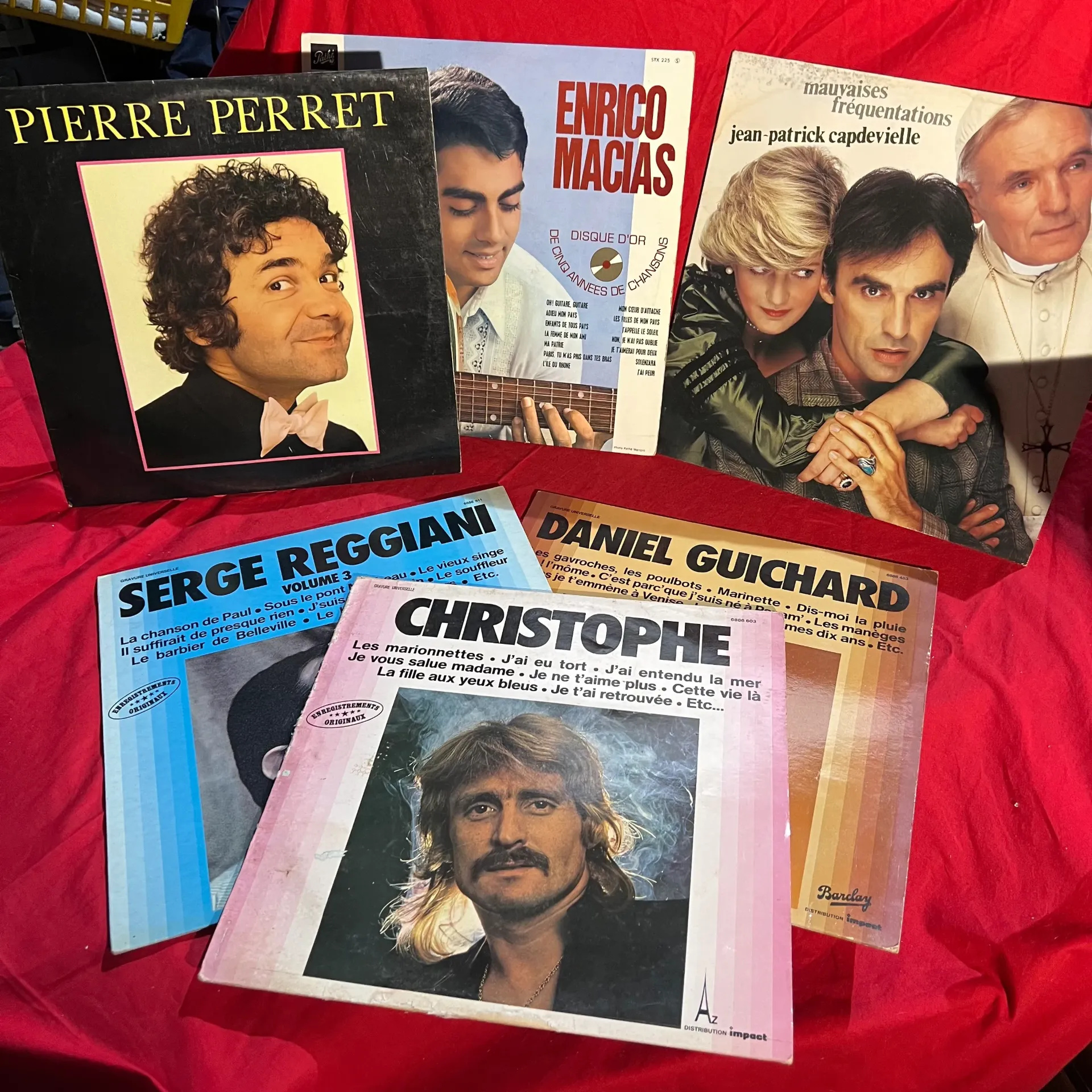 Lot 6 vinyles variété française 33T – Perret, Macias, Reggiani, Guichard, Christophe vintage