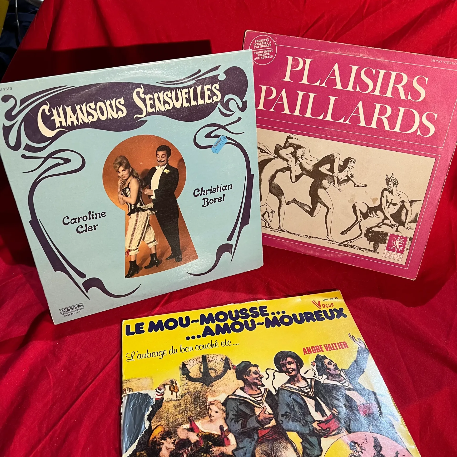 Lot 3 vinyles adultes 33T – chansons paillardes, sensuelles, humour vintage