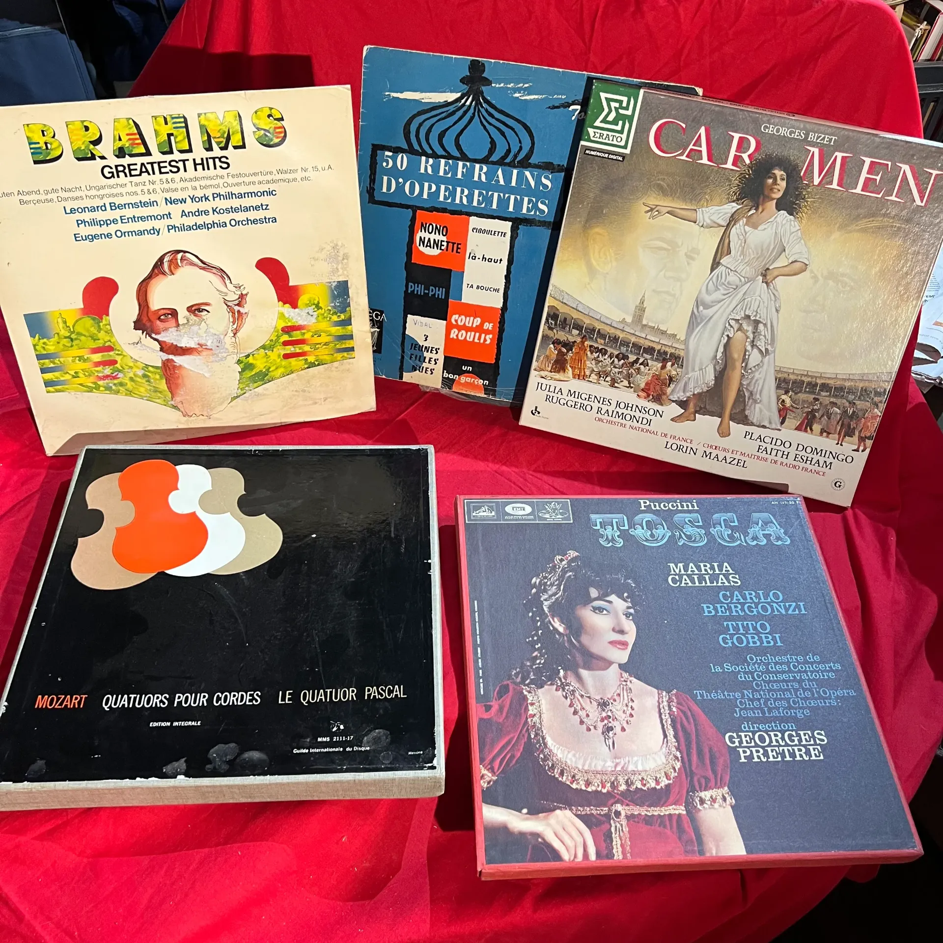 Lot 6 vinyles classique opéra 33T – Mozart, Puccini, Bizet, Brahms coffrets vintage