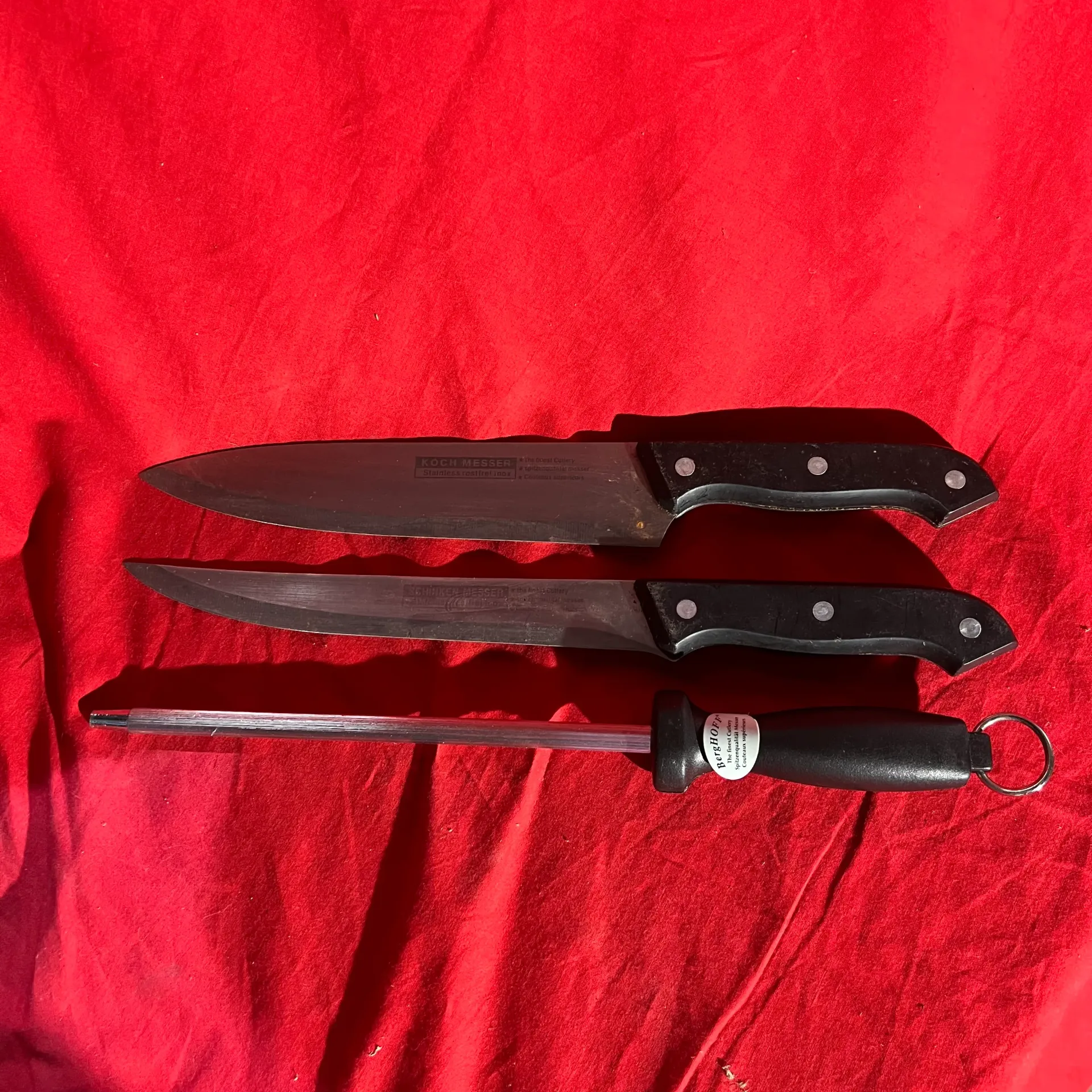 Lot de 2 couteaux à jambon inox et fusil à aiguiser Berghoff
