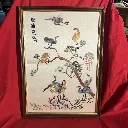 Tableau japonais brodé – oiseaux et fleurs – déco asiatique