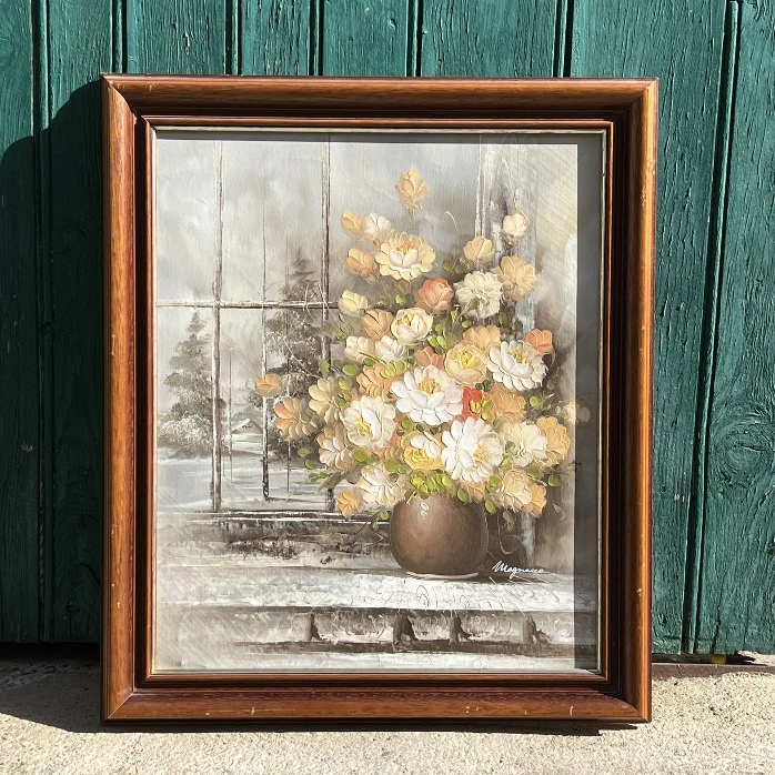 Tableau bouquet de fleurs – nature morte vintage encadrée