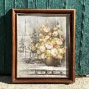 Tableau bouquet de fleurs – nature morte vintage encadrée