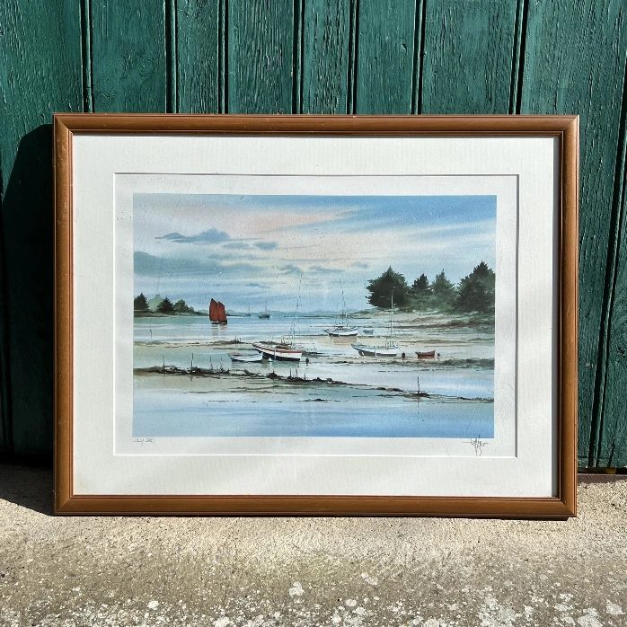 Tableau paysage marin avec bateaux – bord de mer apaisant