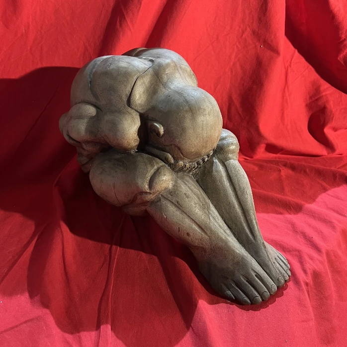 Ancien Yogi - Sculpture bois homme vintage artisanale déco ethnique