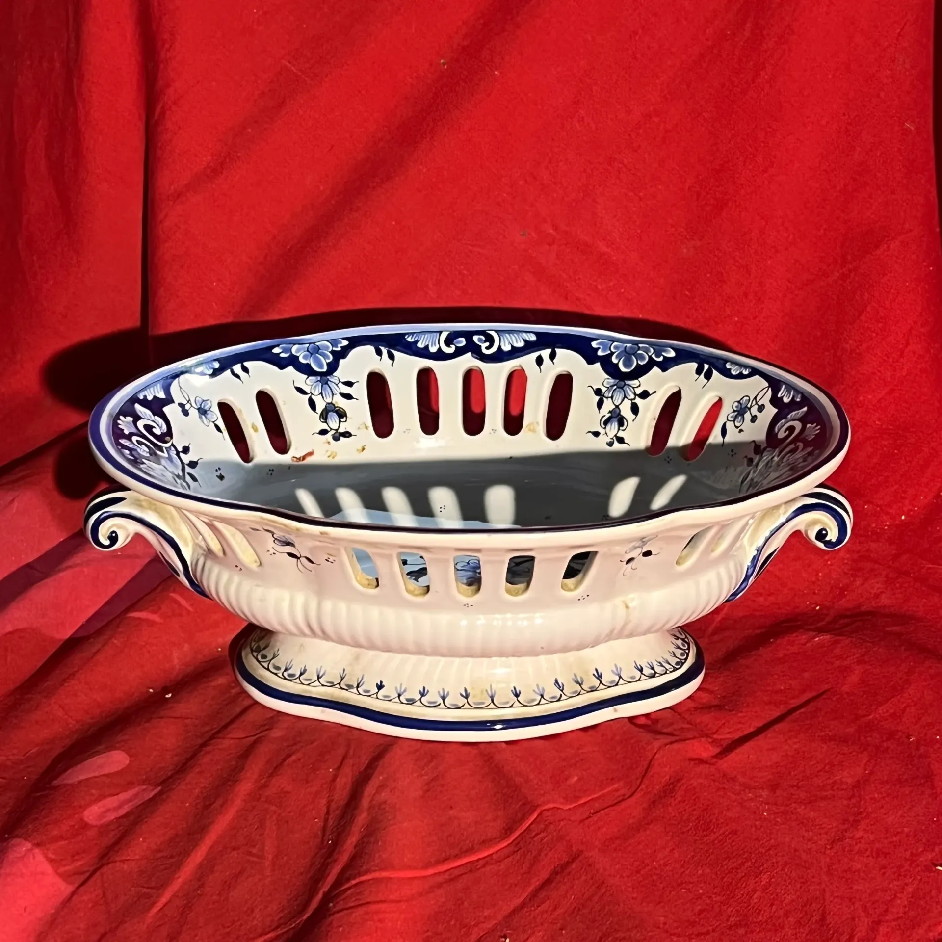 Coupelle céramique blanche et bleu fait main - décor Rouen