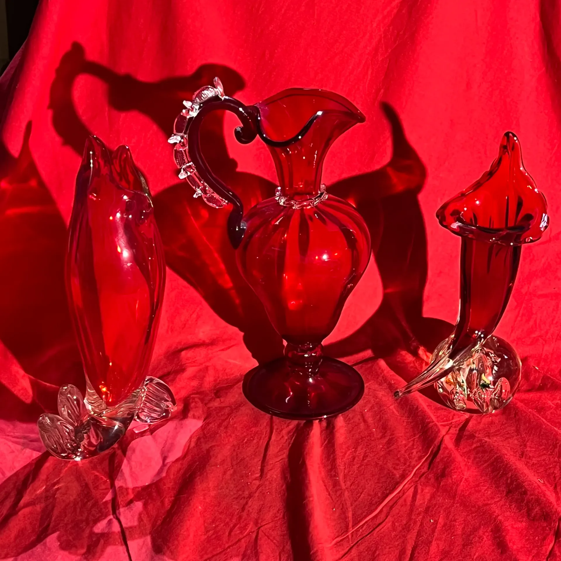 Ensemble de 3 pièces en verre soufflé rouge - Venini Murano Italia