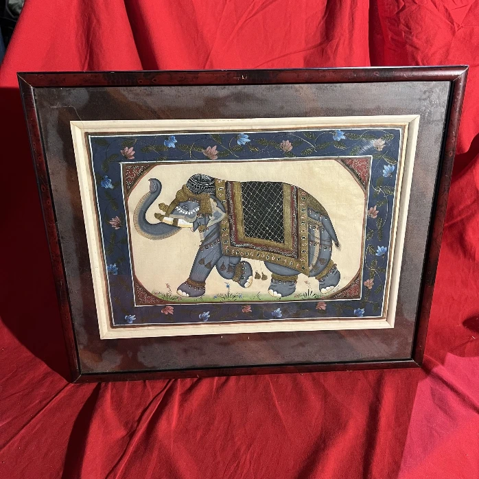 Tableau éléphant peinture sur soie déco ethnique