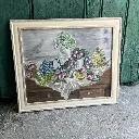 Peinture nature morte signée TN 2011 déco murale vintage