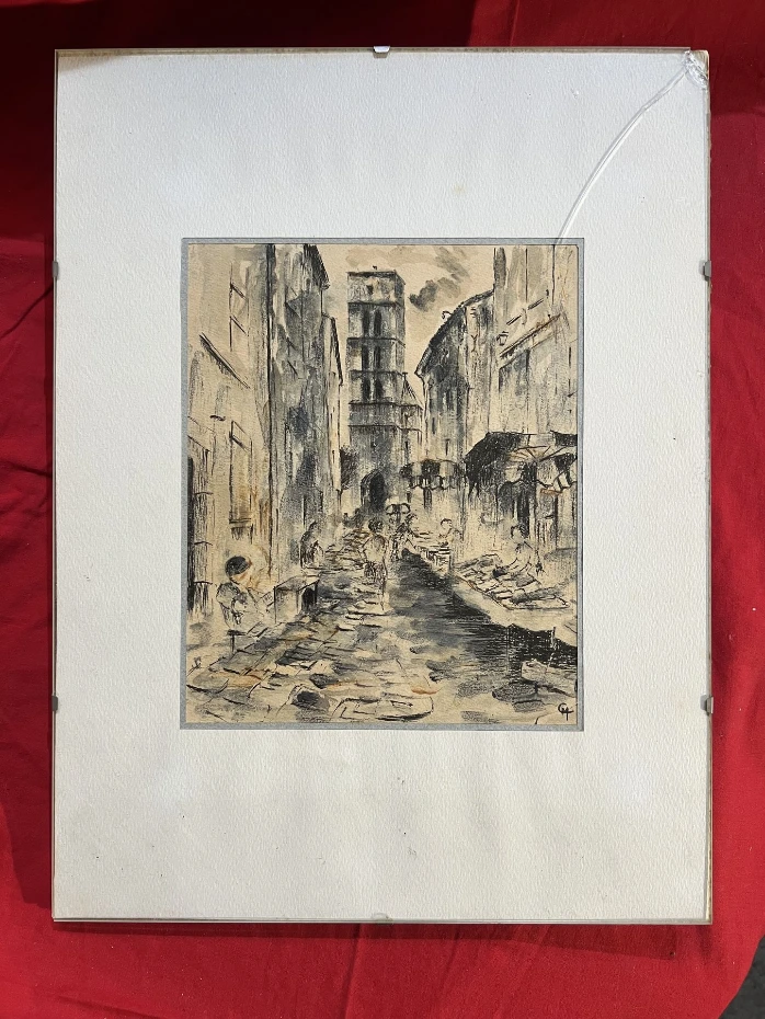 Cadre lavis à l’encre signé CM déco artistique